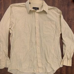 Nicole Miller Yellow Pinstripe Men's Dress Shirt Large 16 Nk 34/35 100% Cotton